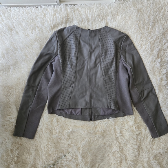 H by Halston Gray Leather Perforated Jacket Women Size 14 - Picture 2 of 8